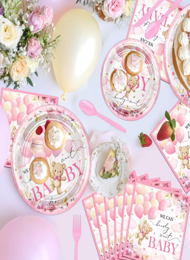 Lecheme 270 Pcs Pink We Can Bearly Wait Baby Shower Decorations: Bear Baby Shower Banner Disposable Bear Plates Napkins Cups Tablecloth Balloons for Girl, Serve 24 - Image 5